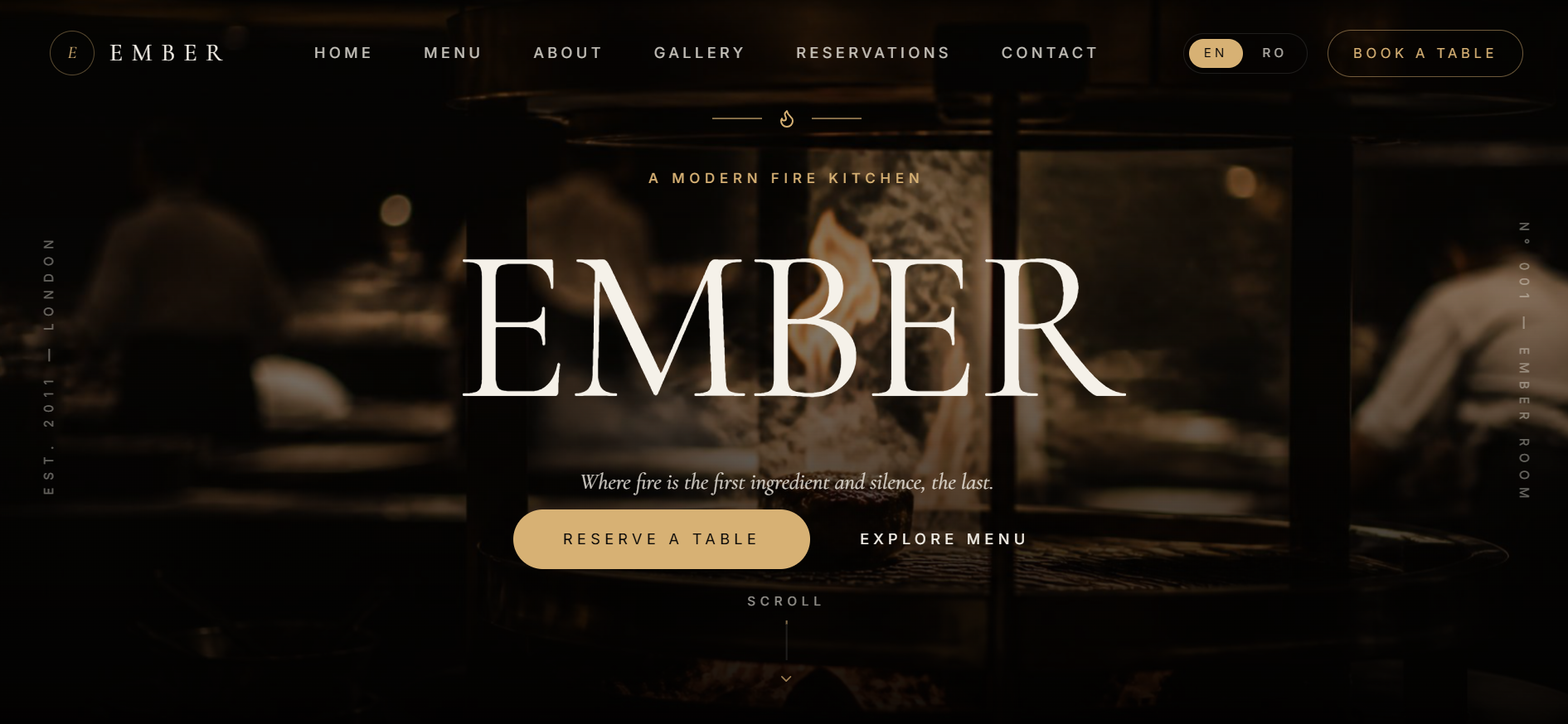 Ember restaurant website preview